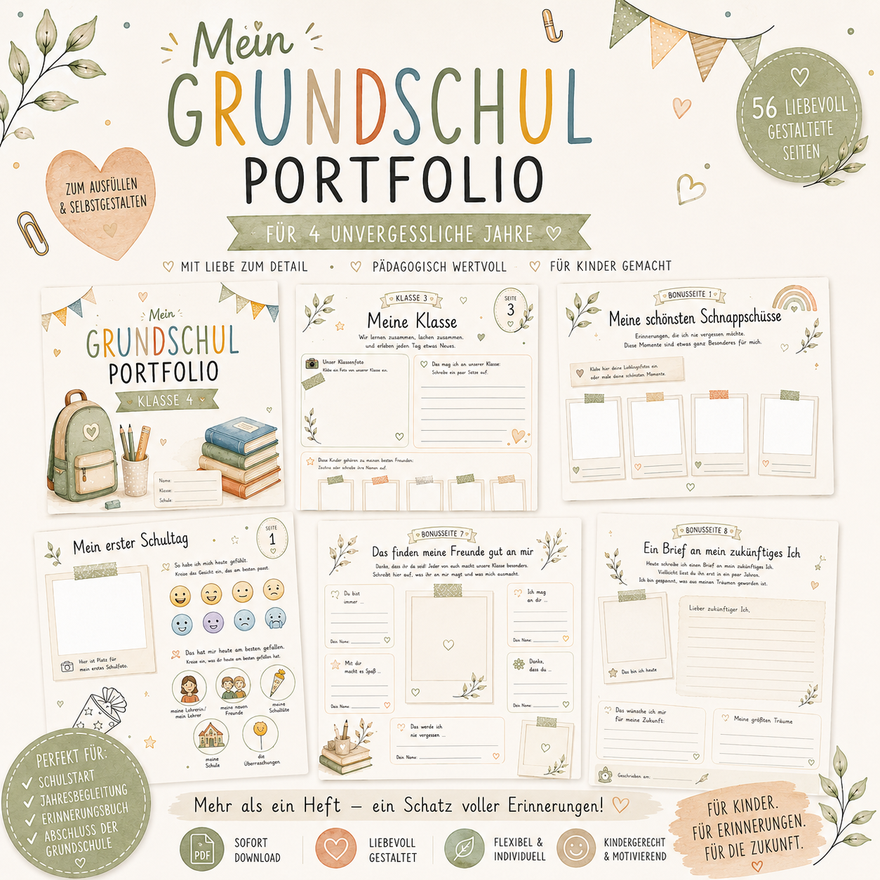 Grundschul Portfolio 1.-4. Klasse -mit Bonuspaket